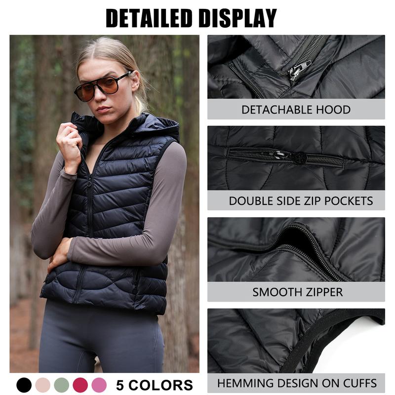 Women's Cotton-padded Sleeveless Gilet Coat with Pockets - Minimalist Stand Collar Zip Up Vest for Fall and Winter - Basic, Fashion