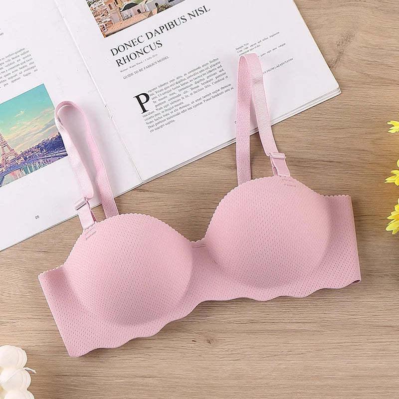 Female Gather Removable Shoulder Strap Solid Color Wireless Lingerie One-pieces Sexy Bras Push Up Seamless Underwear for Women Everyday Spandex