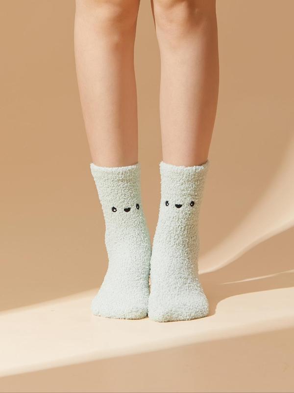 Women's Cute Cartoon Print Fuzzy Socks, Korean Outfits, 3 Pairs Fashion Soft Cozy Crew Socks for Fall & Winter, Women's Socks & Hosiery, Korean Streetwear