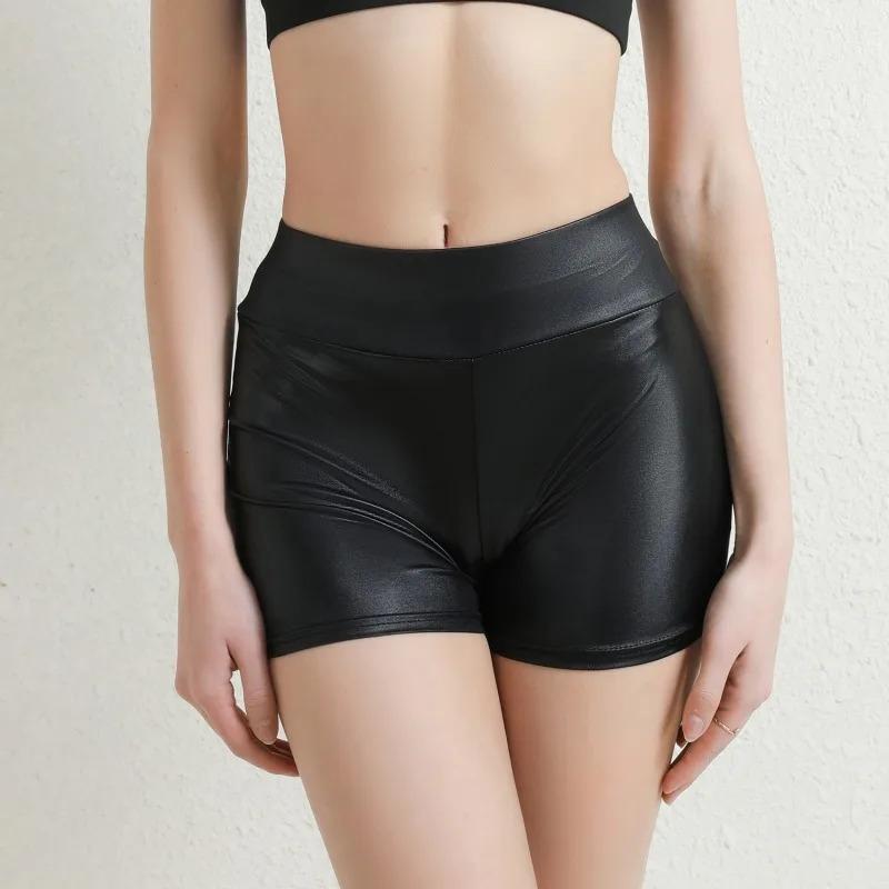 2024 Sexy Womens Shorts Shiny Elastic High Waist Shiny Faux PU Leather Short Pants Slim Hot Dance Clubwear Mini Shorts