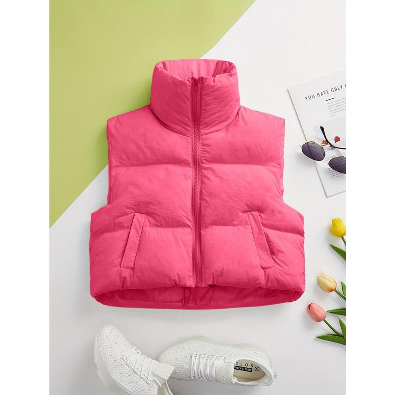 Solid Color Zipper Fleece Vest Jacket, Casual Sleeveless Warm Vest Coat, Autumn and Winter Women's Clothing