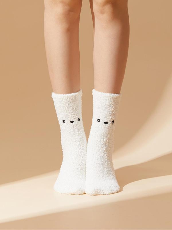 Women's Cute Cartoon Print Fuzzy Socks, Korean Outfits, 3 Pairs Fashion Soft Cozy Crew Socks for Fall & Winter, Women's Socks & Hosiery, Korean Streetwear