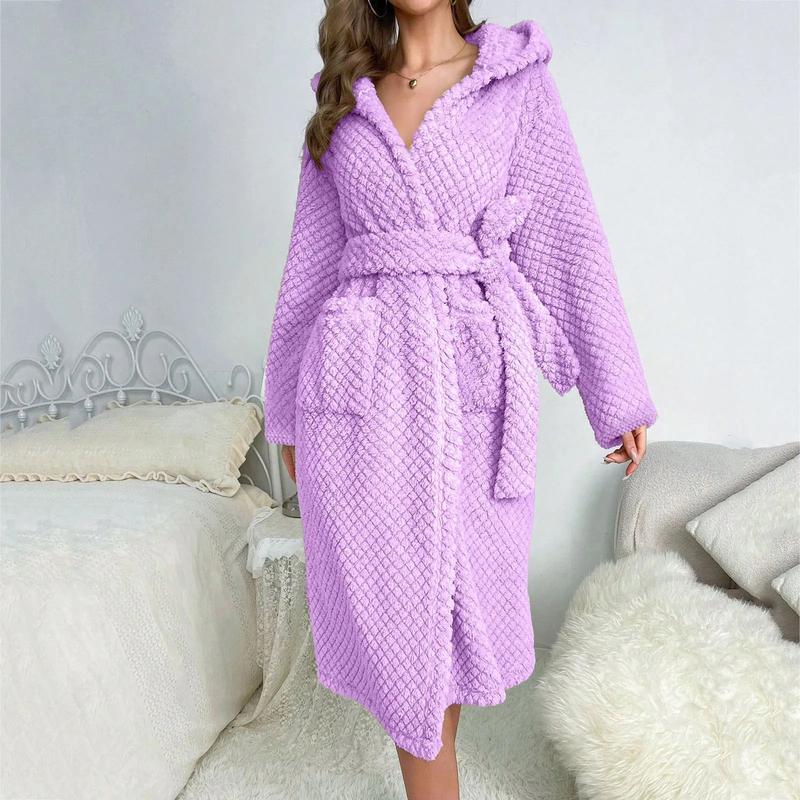 Plush Hooded Bathrobe for Women - Super Soft & Warm Coral Velvet! Water Absorbent, Thickened, Perfect for Home, Spa, or Nightwear! ?✨ lady homewear