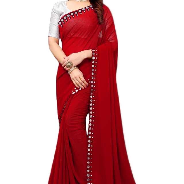 Georgette Saree with Mirror Work - Regular Free Size - Dress, Fit