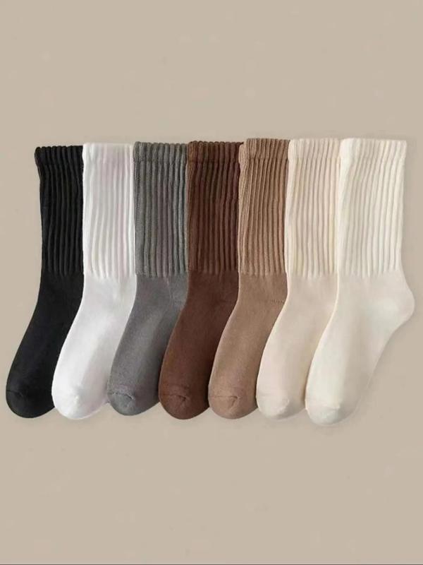 Women's Solid Braided Design Ribbed Crew Socks, Casual Comfortable Breathable Mid-calf Socks for Daily Wear, Women's Socks for All Seasons