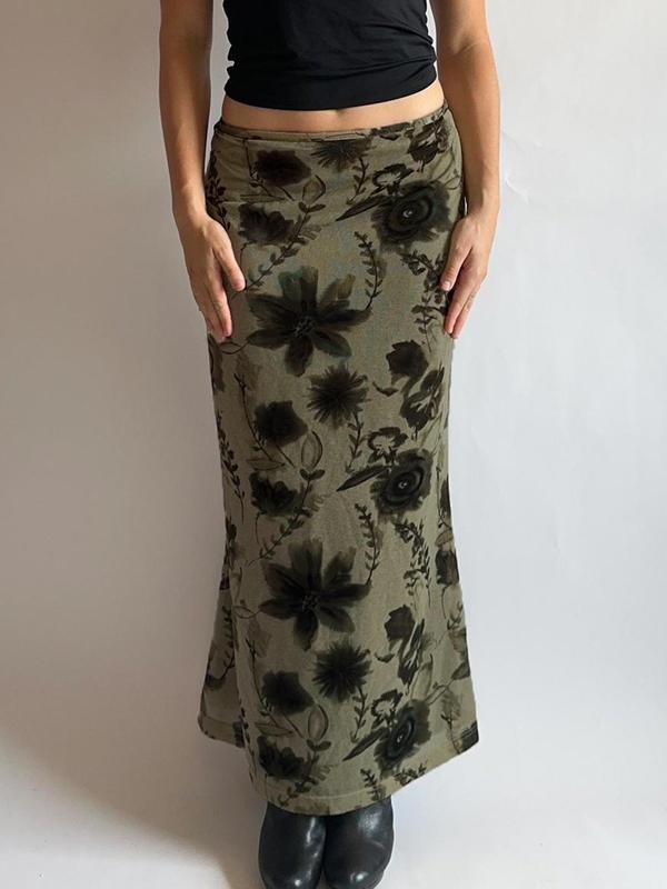 Women's Floral Print  Skirt, Boho Fashion Casual Long Skirt for Daily Holiday Vacation Wear, Ladies Bottoms for All Seasons