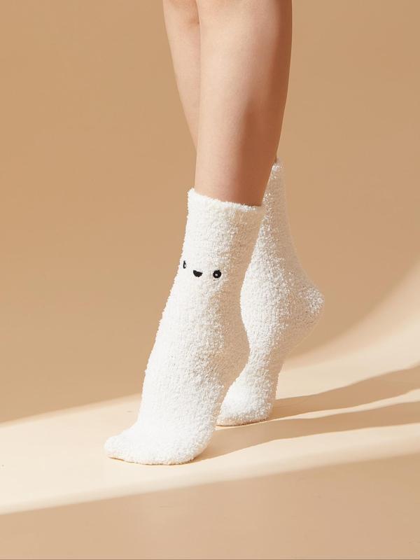 Women's Cute Cartoon Print Fuzzy Socks, Korean Outfits, 3 Pairs Fashion Soft Cozy Crew Socks for Fall & Winter, Women's Socks & Hosiery, Korean Streetwear