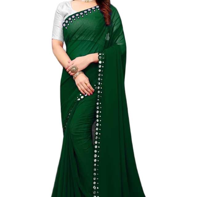 Georgette Saree with Mirror Work - Regular Free Size - Dress, Fit