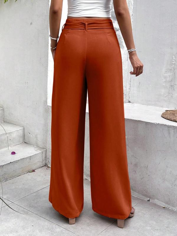 Women's Plain Tie Front Zipper Side Pants, Elegant High Waist Trousers for Work Office Business, Ladies Bottoms for All Seasons