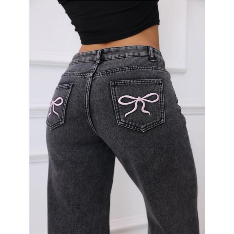 Women's Fleece Jeans, Comfortable Casual Fashion, Super Stretch Embroidered Pocket Classic Button Close, Perfect For Women, Autumn And Winter, Super Stretch Fabric, Embroidered Pocket, Straight Pant Style, Christmas New Year Gift