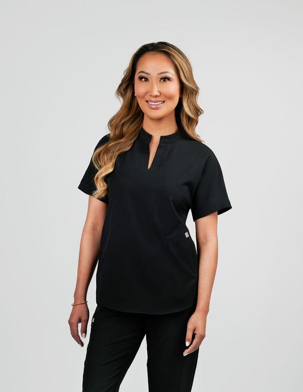 Orchid Three-Pocket Women's Black Scrub Top