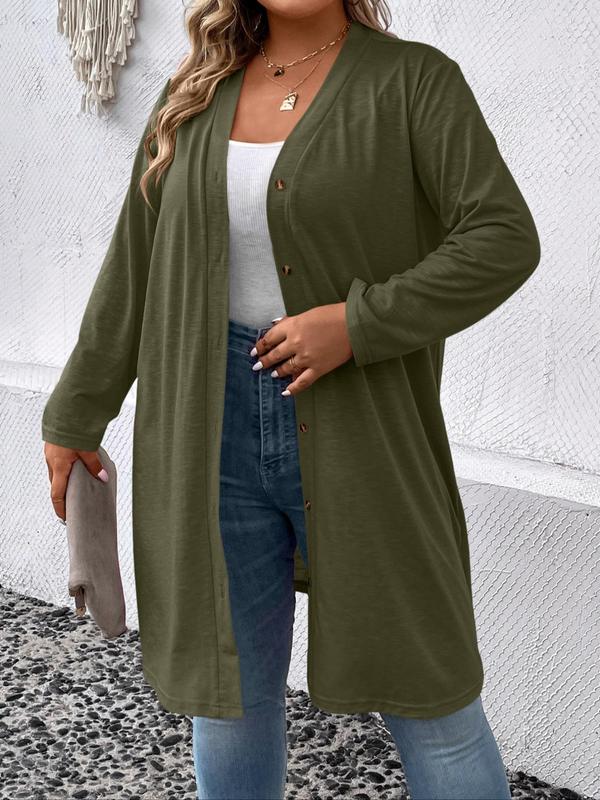  Thin Casual Solid Long Sleeve Button Front Cardigan, Duster Cardigans for Fall Daily Wear, Winter Outfits 2024, Women Sweater Clothes Outerwear