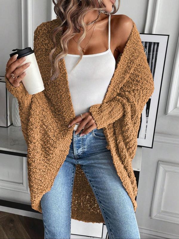 Women's Solid Textured Batwing Sleeve Cardigan, Sweaters for Women, Casual Long Sleeve Open Front Outerwear for Fall & Winter, Ladies Clothes for Daily Wear, Cardigan Sweaters for Women