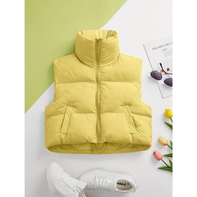 Solid Color Zipper Fleece Vest Jacket, Casual Sleeveless Warm Vest Coat, Autumn and Winter Women's Clothing