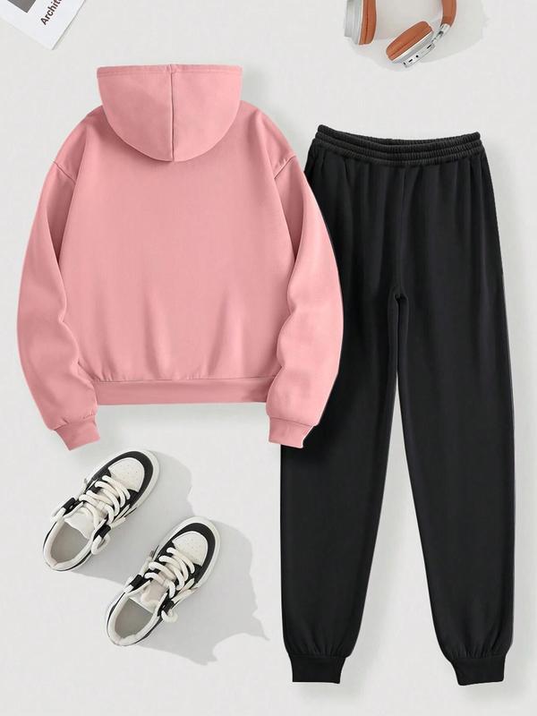 Women's Drawstring Pocket Hoodie & Sweatpants Set, Casual Long Sleeve Hooded Sweatshirt & Jogger Pants for Fall & Winter, Women's Clothes for Daily Wear