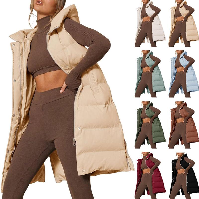 Fisoew Womens Down Vest with Stand Collar Thick Hooded Sleeveless Long Coats Jacket