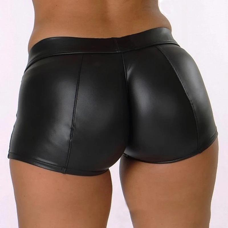 2024 Sexy Womens Shorts Shiny Elastic High Waist Shiny Faux PU Leather Short Pants Slim Hot Dance Clubwear Mini Shorts