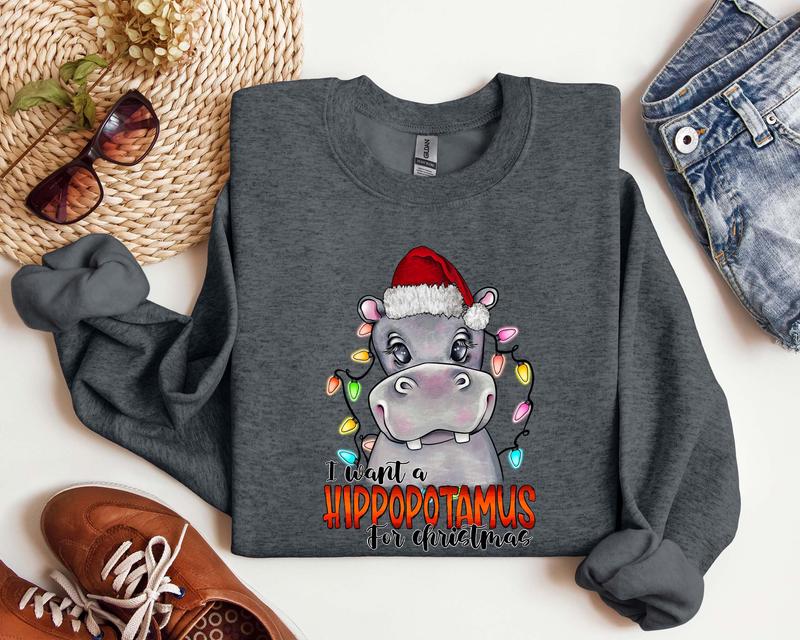 I Want a Hippopotamus for Christmas Sweatshirt, Hippo Christmas Lights Hoodie, Christmas Hippo T-Shirt, Hippo Family Matching Tee, Hippo Lover Shirt