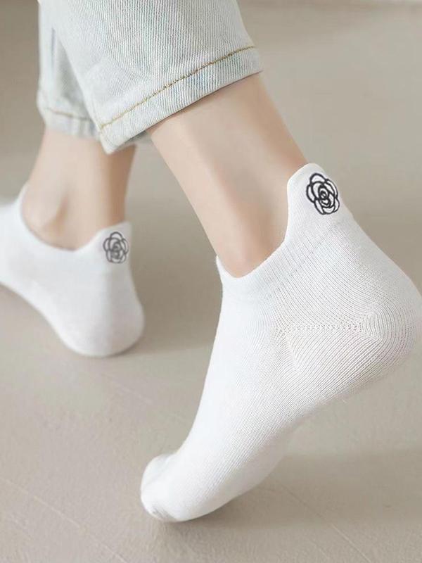 Women's 5 Pairs Floral Embroidering Ankle Socks, Casual Soft Comfy Breathable Low Cut Socks for Summer Daily Wear, Women's Socks