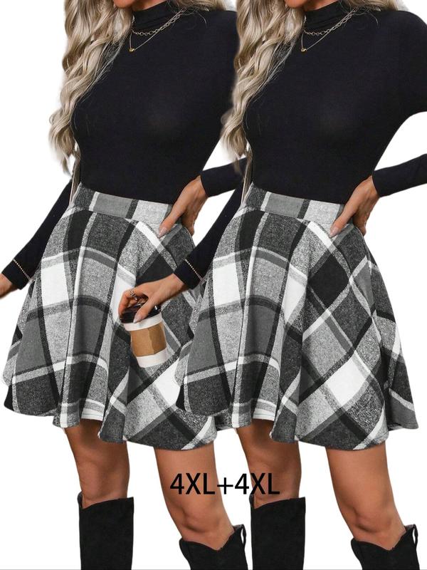  Women's Plaid Print Elastic Waist Flare Skirt, Casual Fashion Short Skirt for Daily Outdoor Wear, Women Clothing for Fall & Winter