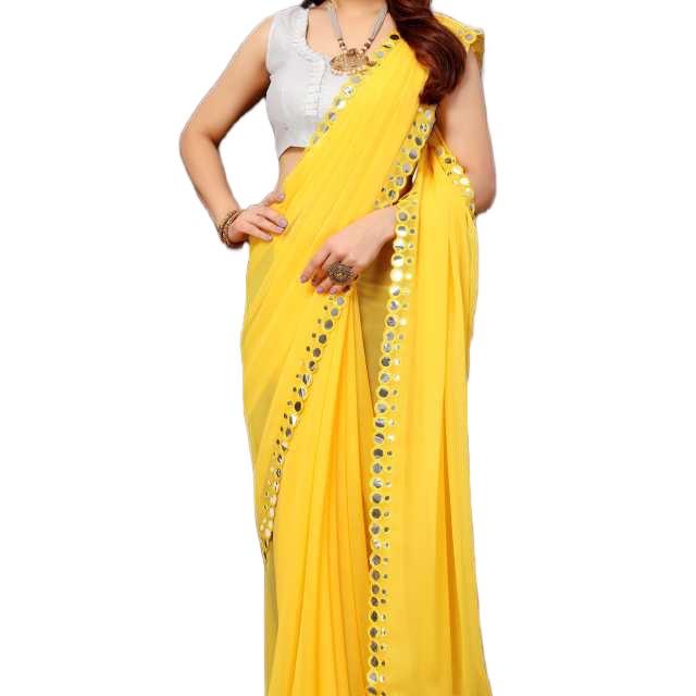 Georgette Saree with Mirror Work - Regular Free Size - Dress, Fit