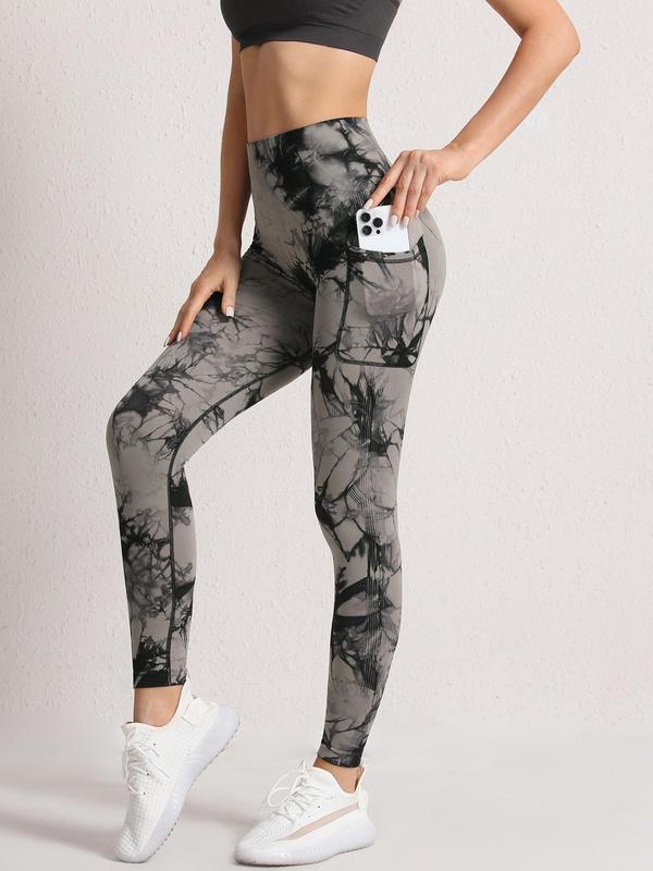 Women's Tie Dye Print Pocket  High Waist Leggings, Casual Comfy Breathable Skinny Pants for Daily Wear, Ladies Bottoms for All Seasons