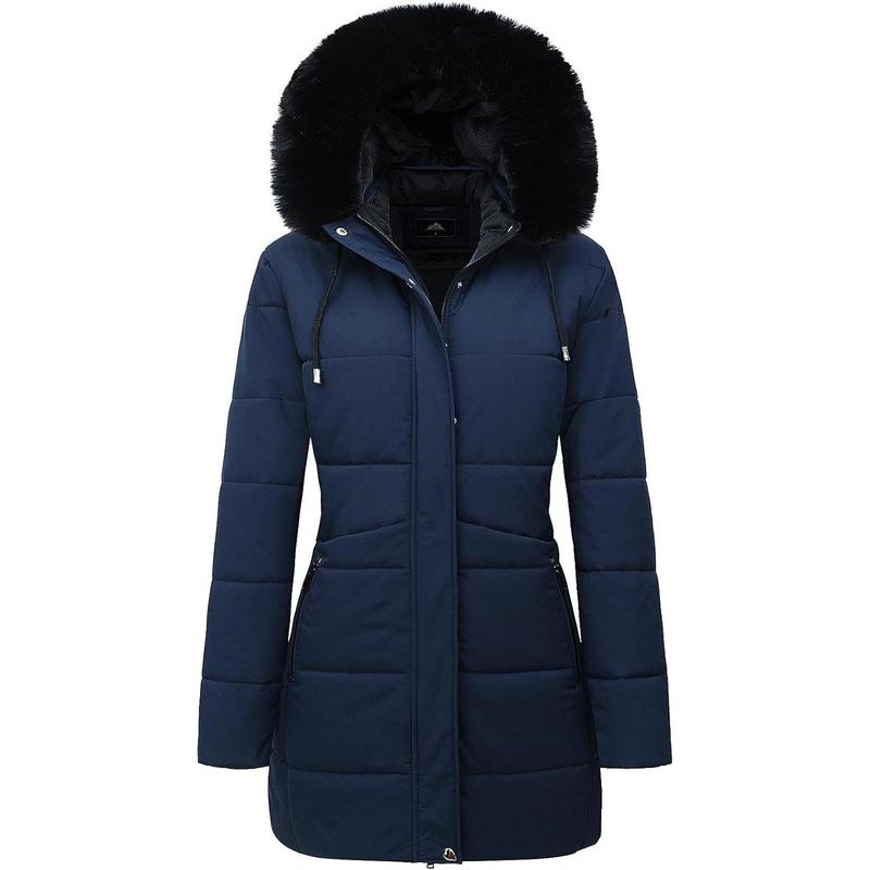 MOERDENG Women's Winter Puffer Coat Thicken Fleece Lined Down Jacket Waterproof Faux Fur Detachable Hooded Parka