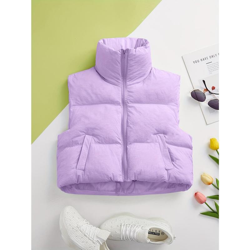 Solid Color Zipper Fleece Vest Jacket, Casual Sleeveless Warm Vest Coat, Autumn and Winter Women's Clothing