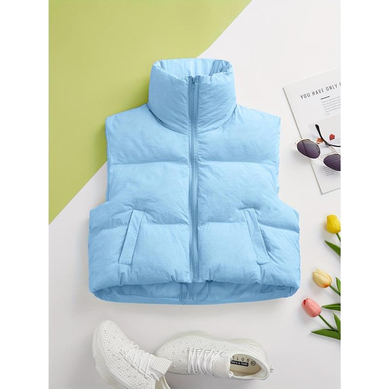 Solid Color Zipper Fleece Vest Jacket, Casual Sleeveless Warm Vest Coat, Autumn and Winter Women's Clothing