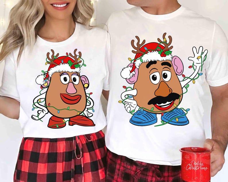 Mr and Mrs Saantaa Potato T-shirt, Idea T-shirts for couple on Christmas - Top, cotton