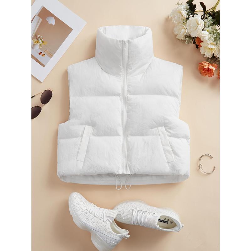 Solid Color Zipper Fleece Vest Jacket, Casual Sleeveless Warm Vest Coat, Autumn and Winter Women's Clothing