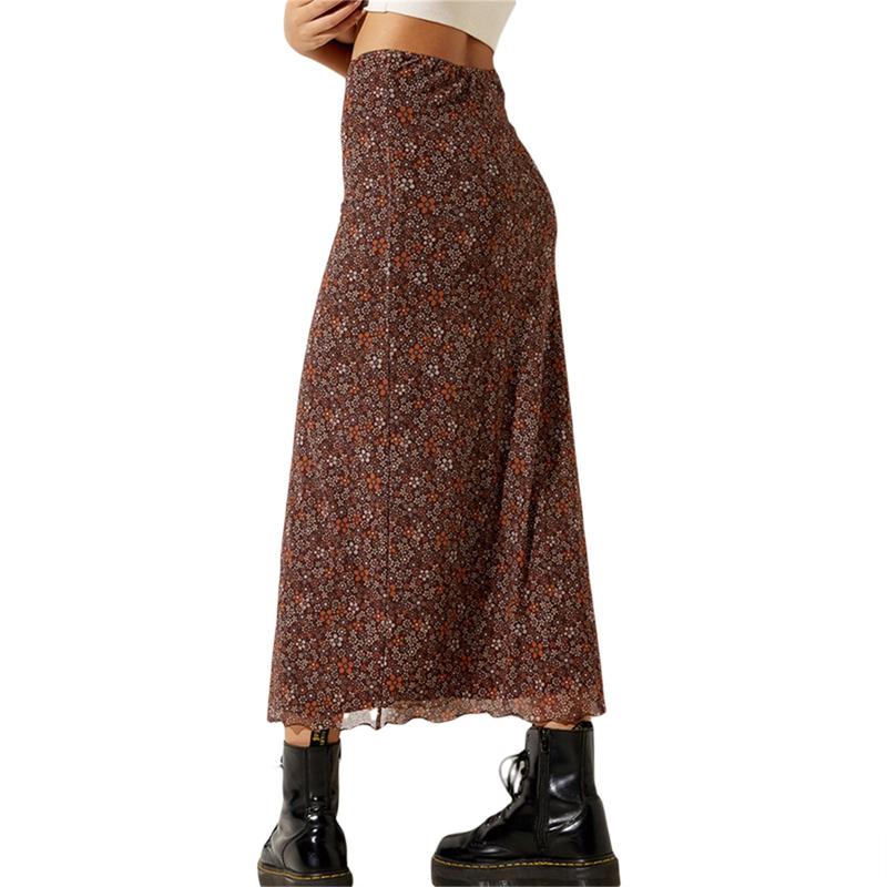 Women´s Casual Long Skirts, Floral Printed High Waist Simple Elegant Elastic Waist Skirts, Street Style Bottoms