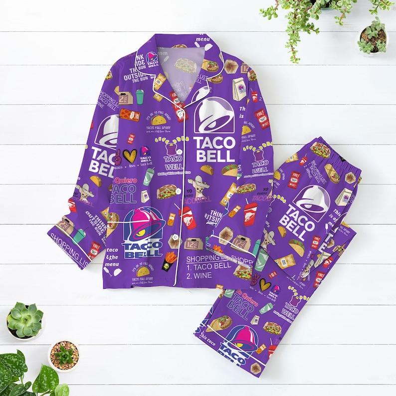 Taco Bell Pajamas Family, Taco Bell Pajamas  Set Print Comfy Sleepwear & Loungewear Pjs  Sleeve Top & Shorts