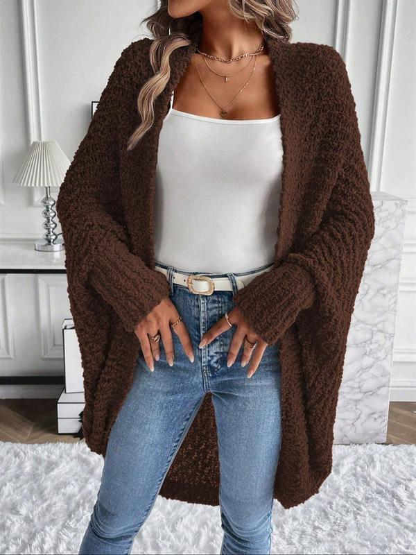 Women's Solid Textured Batwing Sleeve Cardigan, Sweaters for Women, Casual Long Sleeve Open Front Outerwear for Fall & Winter, Ladies Clothes for Daily Wear, Cardigan Sweaters for Women