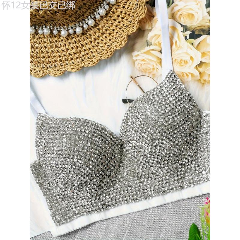 Glamorous Women's Push-Up Bra with Sparkling Faux Diamond Detailing - Comfortable & Stylish Lingerie for Everyday Wear and Special Occasions Womenswear Polyester Womenswear Polyester Basic Minimalist Spaghetti Strap