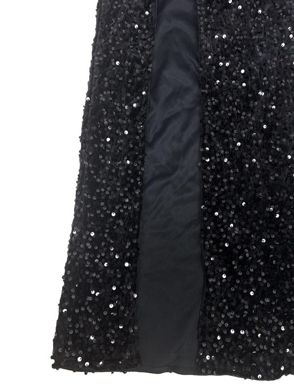 Women's Glitter Sequins Split Thigh Bodycon Party Dress, Elegant Sweetheart Neck Cap Sleeve Zipper Evening Party Gown, Ladies Clothes for All Seasons