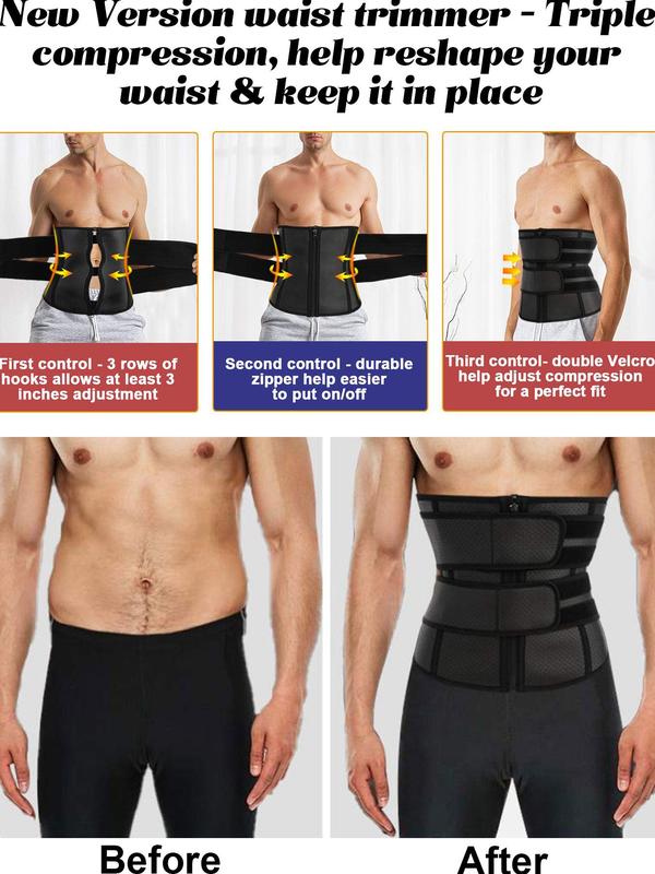 Men's Solid Color Zipper Waist Trainer Shapewear, Breathable Comfortable Waist Cincher, Tummy Control Shaper, Waist Trainer for Men