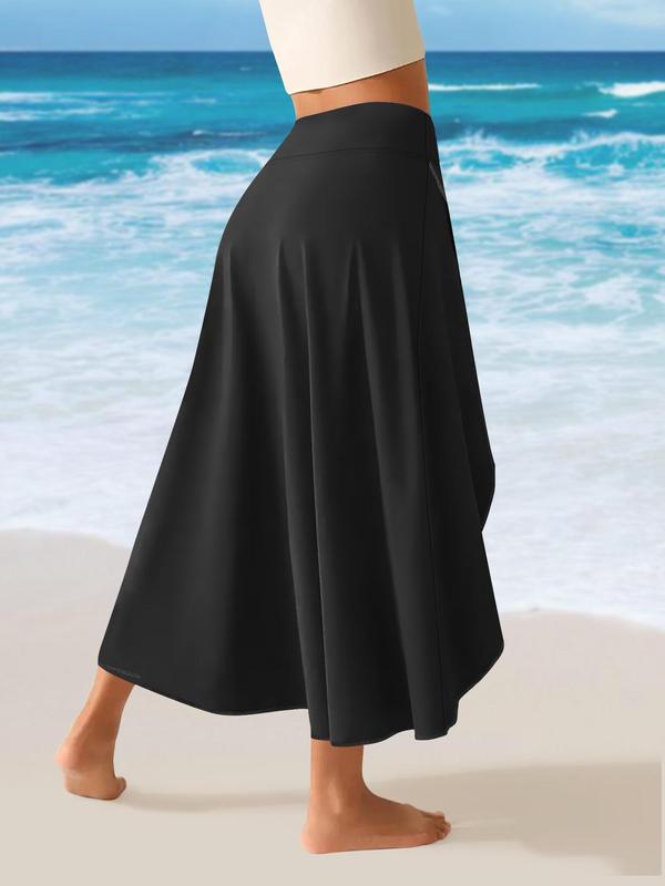 Women's Plain Pocket Split Hem Skirt, Casual Fashion Breathable Midi Skirt for Daily Wear, Ladies Bottoms for All Seasons