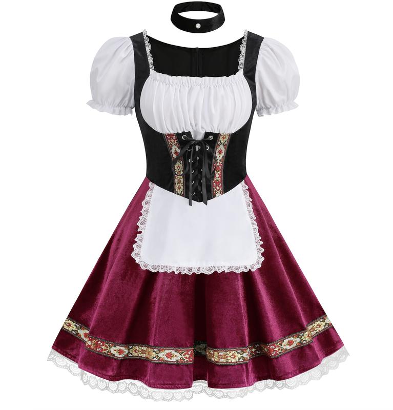 Women's Halloween German Bavarian Costume Velvet Dirndl Dress for Oktoberfest - Accessories, Womenswear  Adjustable Clothing Ribbon Style