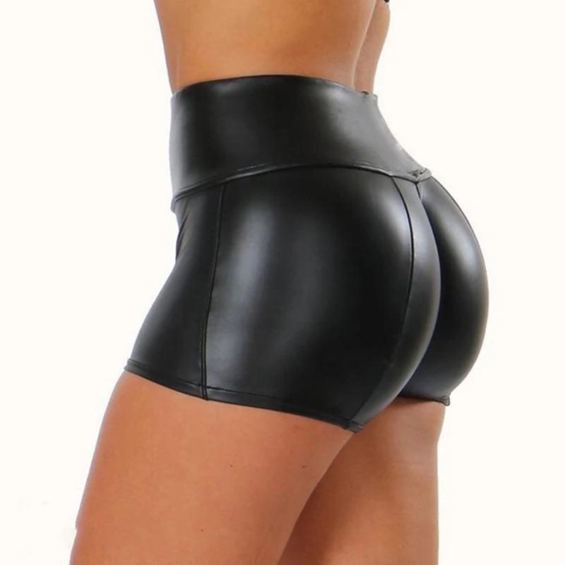 2024 Sexy Womens Shorts Shiny Elastic High Waist Shiny Faux PU Leather Short Pants Slim Hot Dance Clubwear Mini Shorts