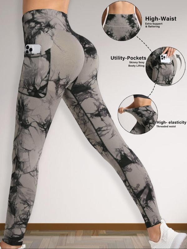 Women's Tie Dye Print Pocket  High Waist Leggings, Casual Comfy Breathable Skinny Pants for Daily Wear, Ladies Bottoms for All Seasons