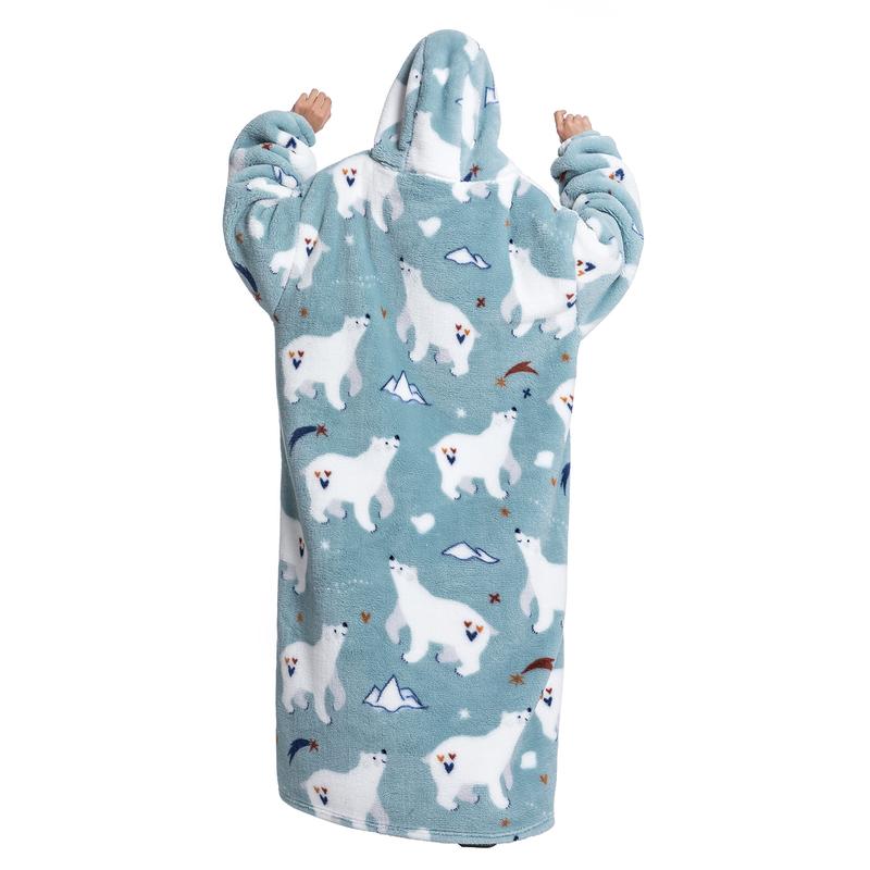 Plus Size Cute Wearable Blanket Hooded Nightgown, 1Pcs Women Men Ultra Soft Warm Oversized Hooded Wearable Blanket With Giant Pockets