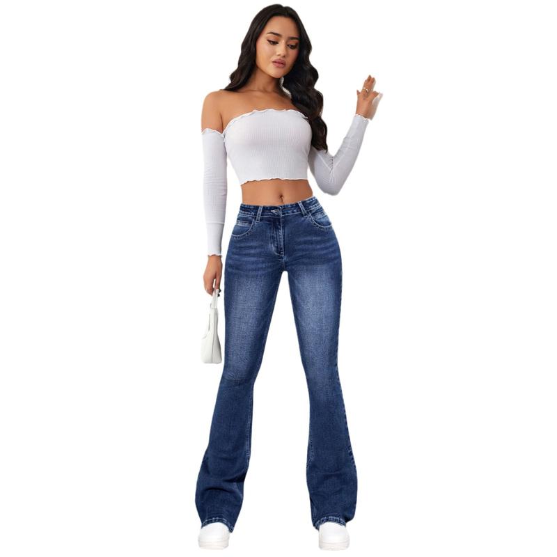 Casual Temperament Commute Jeans Women's Washed Slim Fit Slimming Bootcut Pants All-Matching Pants riden jeans