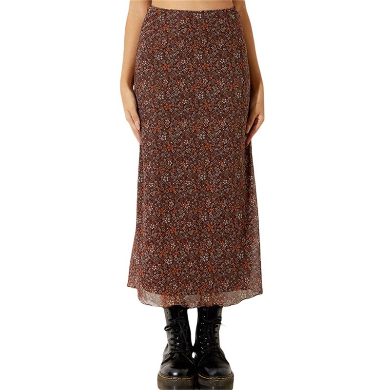 Women´s Casual Long Skirts, Floral Printed High Waist Simple Elegant Elastic Waist Skirts, Street Style Bottoms