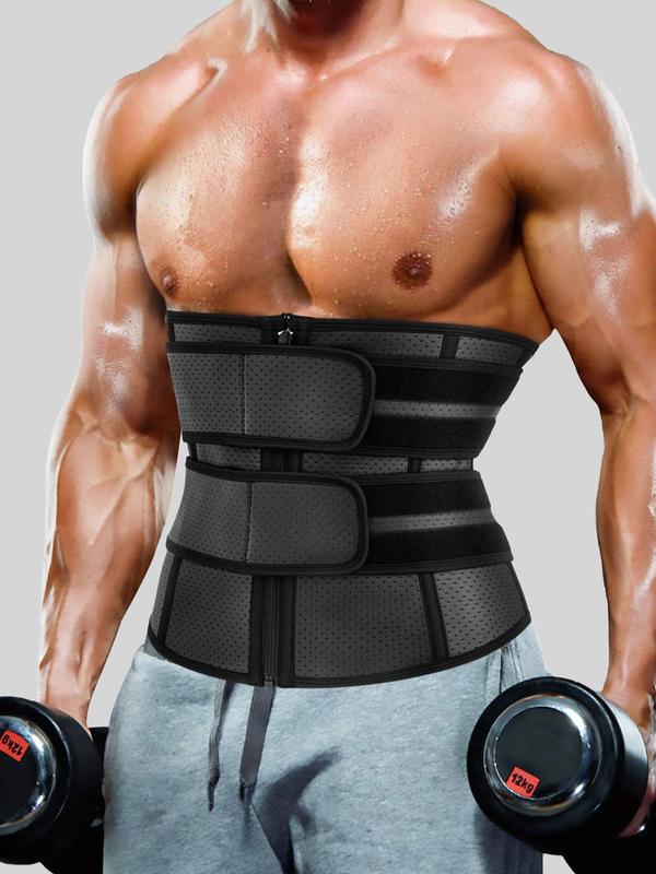 Men's Solid Color Zipper Waist Trainer Shapewear, Breathable Comfortable Waist Cincher, Tummy Control Shaper, Waist Trainer for Men