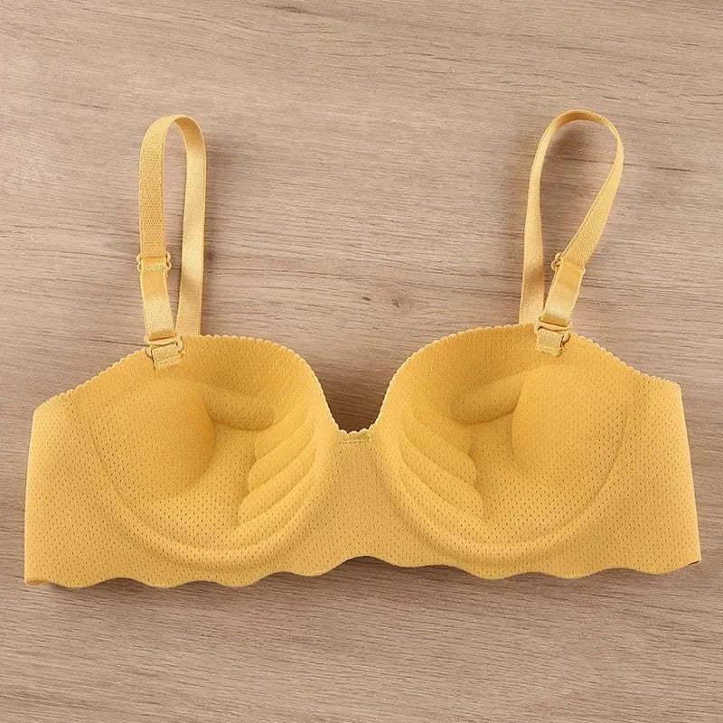 Female Gather Removable Shoulder Strap Solid Color Wireless Lingerie One-pieces Sexy Bras Push Up Seamless Underwear for Women Everyday Spandex