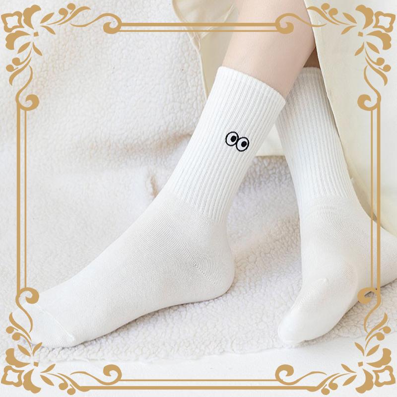 Women Cartoon Expression Embroidery CrewSocks, Cute Casual Soft Comfortable BreathableSocks for All Seasons, Men & Women Socks forDaily Wear Womenswear Bridal