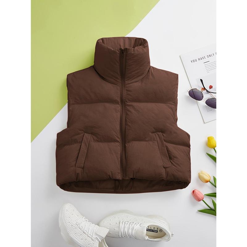 Solid Color Zipper Fleece Vest Jacket, Casual Sleeveless Warm Vest Coat, Autumn and Winter Women's Clothing