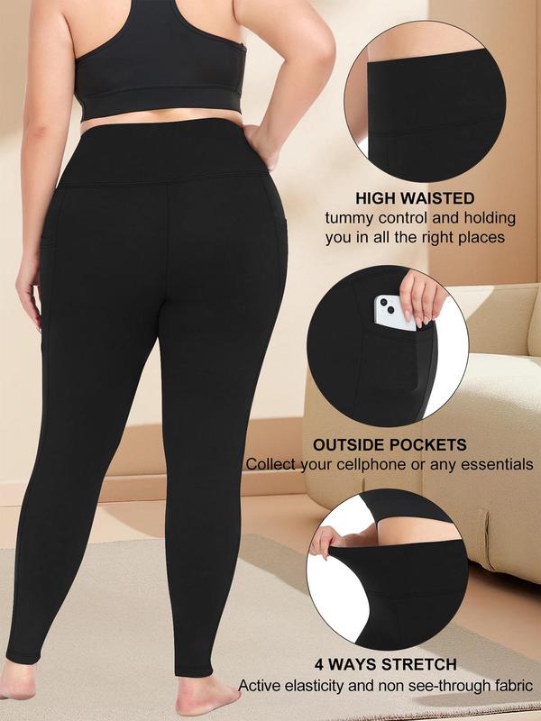  Solid High Waist Pocket Leggings, Casual Comfy High Stretch Skinny Pants for Women, Women's Bottoms for Fall & Winter