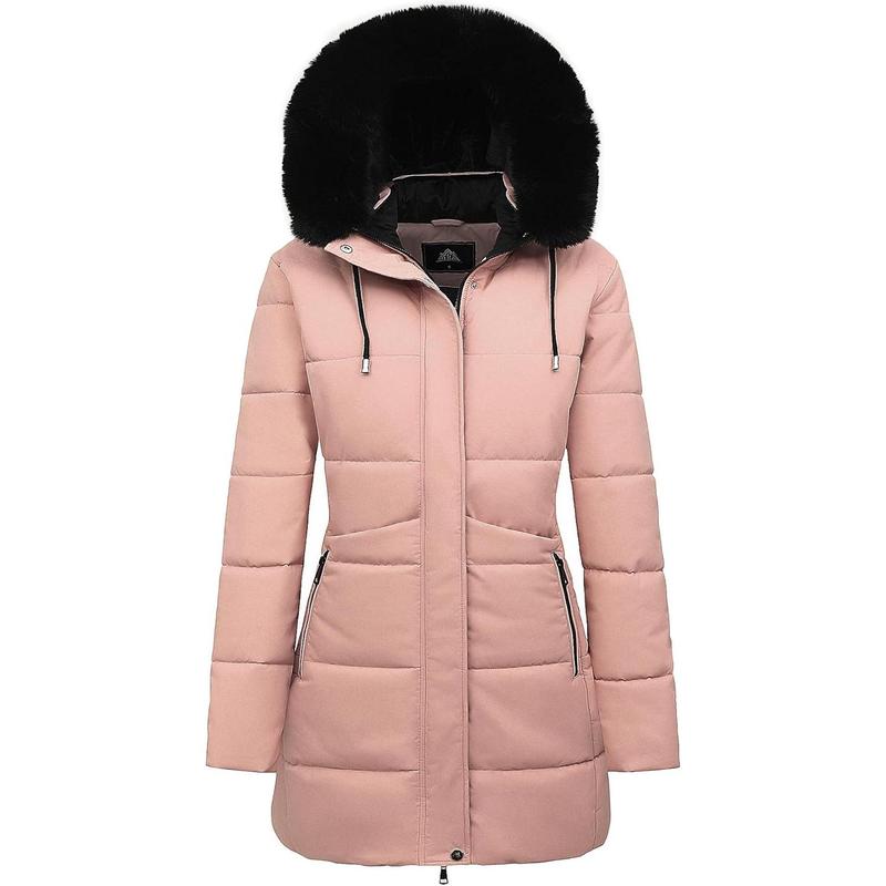 MOERDENG Women's Winter Puffer Coat Thicken Fleece Lined Down Jacket Waterproof Faux Fur Detachable Hooded Parka